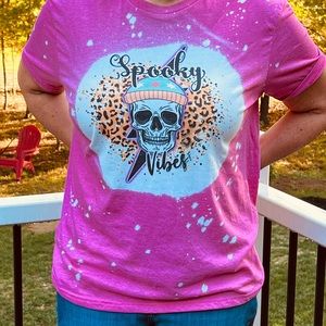 Spooky Vibes Halloween Bleached Sublimated Tee Large